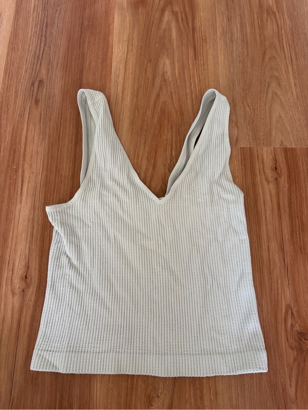Cream V-Neck Ribbed Tank Top